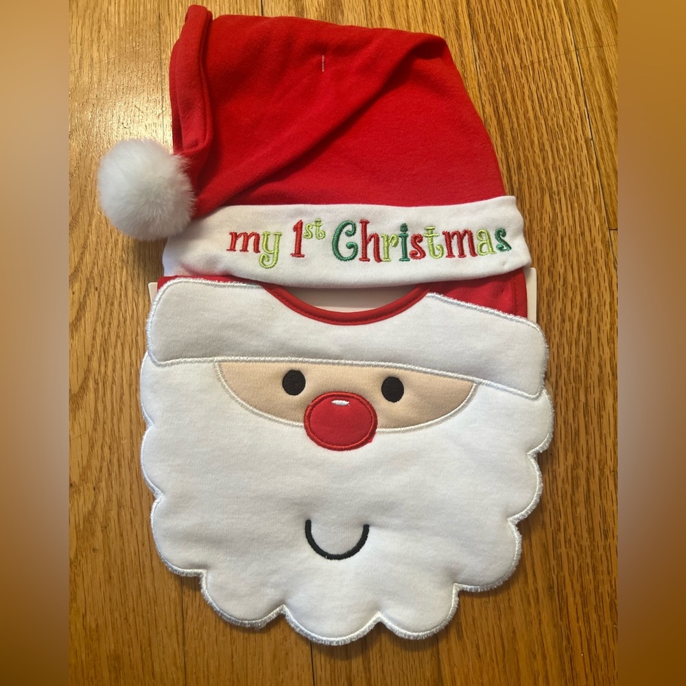Santa my first Christmas bib and Santa hat